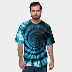 Футболка оверсайз мужская Сине-зеленый тай-дай - спираль, цвет: 3D-принт — фото 2