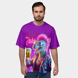 Футболка оверсайз мужская Панк динозавр с кружкой пива - неоновое свечение, цвет: 3D-принт — фото 2