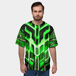 Футболка оверсайз мужская Абстрактные зелёные линии на чёрном фоне, цвет: 3D-принт — фото 2