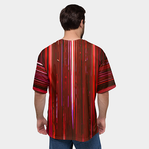 Мужская футболка оверсайз Вертикальные красные линии на чёрном фоне / 3D-принт – фото 4