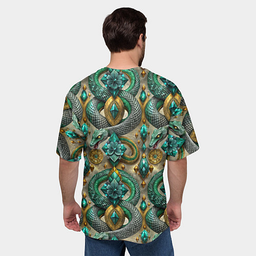 Мужская футболка оверсайз Паттерн зеленые темные змеи / 3D-принт – фото 4