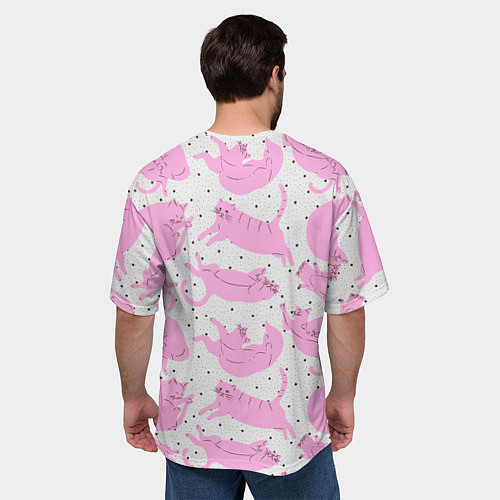 Мужская футболка оверсайз Пухлые спящие розовые котики на фоне в горошек / 3D-принт – фото 4