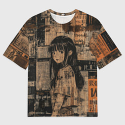 Футболка оверсайз мужская Девчонка на фоне газетных вырезок, цвет: 3D-принт