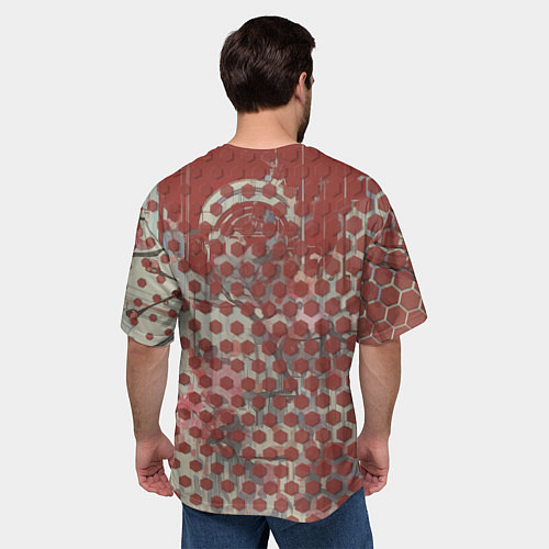 Мужская футболка оверсайз Девушка-андроид на фоне шестиугольников / 3D-принт – фото 4
