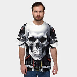 Футболка оверсайз мужская Cyber skull - ai art, цвет: 3D-принт — фото 2