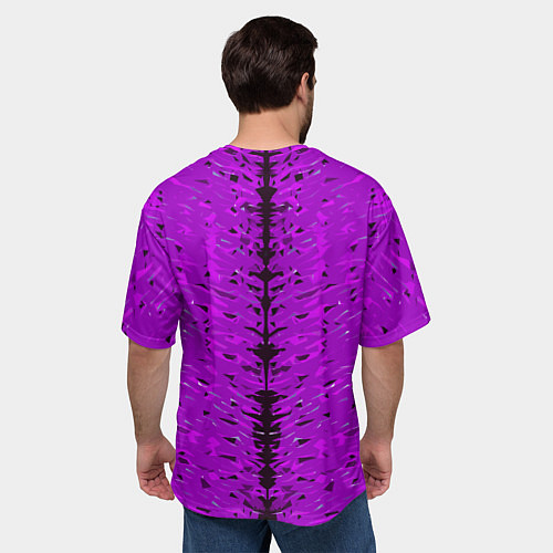 Мужская футболка оверсайз Чёрная вертикальная полоса на фиолетовом фоне / 3D-принт – фото 4