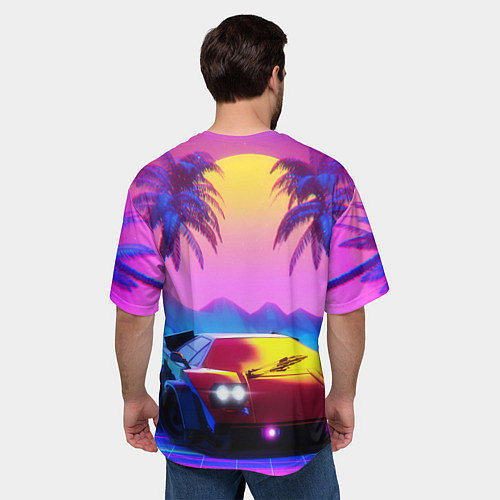 Мужская футболка оверсайз Vice city retro wave Lambo / 3D-принт – фото 4