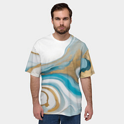 Футболка оверсайз мужская Бело-голубой с золотом абстрактный узор, цвет: 3D-принт — фото 2