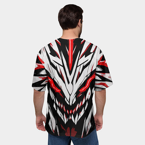 Мужская футболка оверсайз Красное абстрактное лицо монстра / 3D-принт – фото 4