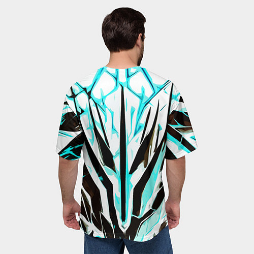 Мужская футболка оверсайз Чёрно-голубая абстракция на белом фоне / 3D-принт – фото 4