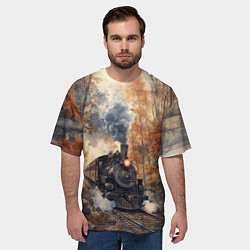 Футболка оверсайз мужская Паровоз в осеннем лесу, цвет: 3D-принт — фото 2