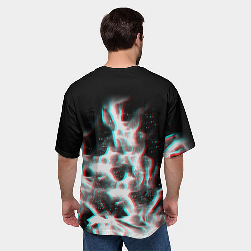 Мужская футболка оверсайз Огонь глитч текстура / 3D-принт – фото 4