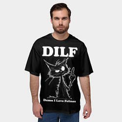 Футболка оверсайз мужская DILF - damn I love felines, цвет: 3D-принт — фото 2