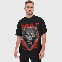 Футболка оверсайз мужская Wolf red blood, цвет: 3D-принт — фото 2