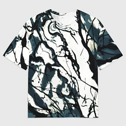 Мужская футболка оверсайз Абстрактная текстура мрамор белый с тёмно-синим