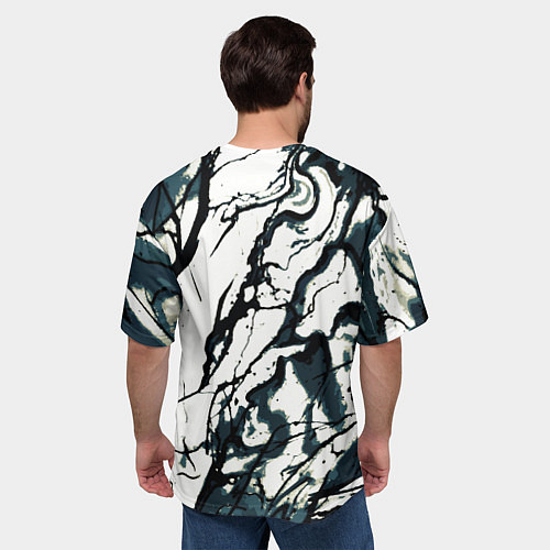 Мужская футболка оверсайз Абстрактная текстура мрамор белый с тёмно-синим / 3D-принт – фото 4