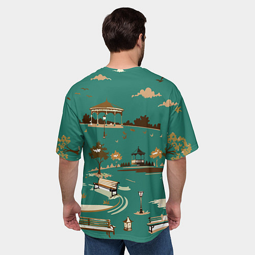 Мужская футболка оверсайз Осенний городской парк / 3D-принт – фото 4