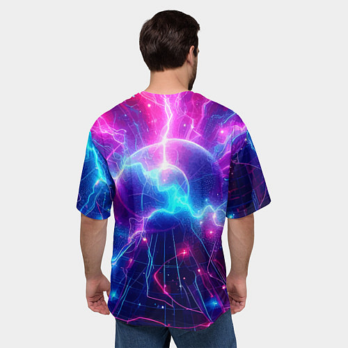Мужская футболка оверсайз Космическая неоновая абстракция - нейроарт / 3D-принт – фото 4