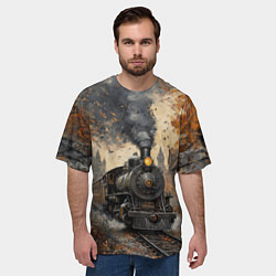 Футболка оверсайз мужская Ретро иллюстрация с паровозом, цвет: 3D-принт — фото 2