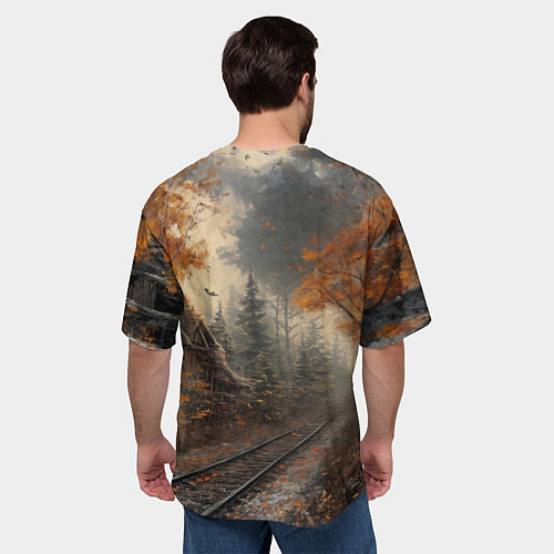 Мужская футболка оверсайз Ретро иллюстрация с паровозом / 3D-принт – фото 4