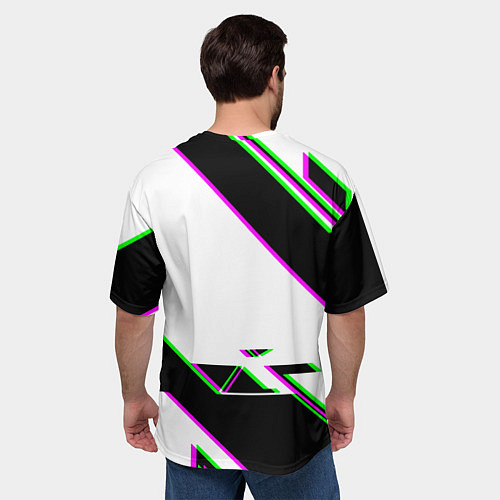 Мужская футболка оверсайз Cyberpunk logo geometry / 3D-принт – фото 4