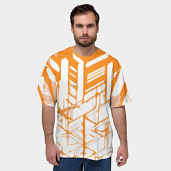 Футболка оверсайз мужская Агрессивные оранжевые полосы на белом фоне, цвет: 3D-принт — фото 2