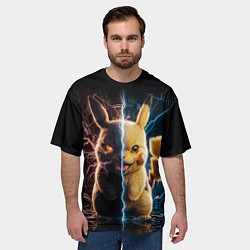 Футболка оверсайз мужская Злой и милый Пикачу, цвет: 3D-принт — фото 2