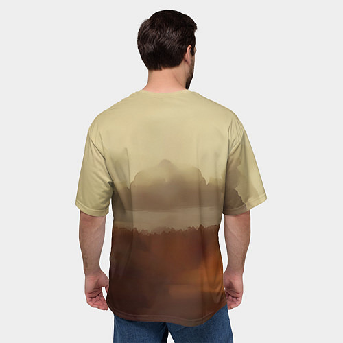 Мужская футболка оверсайз Мона Лиза и кот - винтажные цвета / 3D-принт – фото 4