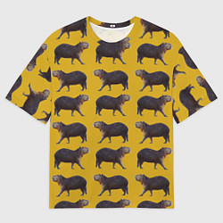 Футболка оверсайз мужская Капибары на горчичном фоне - паттерн, цвет: 3D-принт