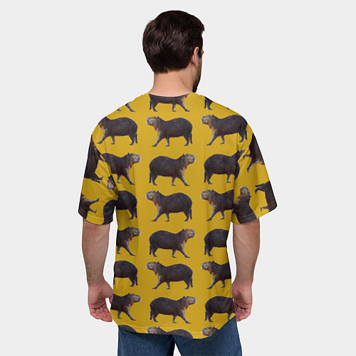 Мужская футболка оверсайз Капибары на горчичном фоне - паттерн / 3D-принт – фото 4