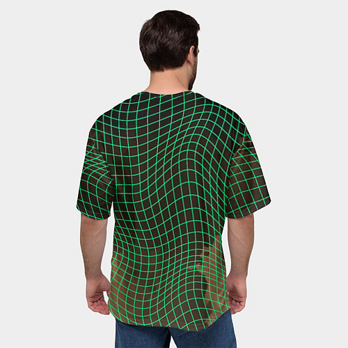 Мужская футболка оверсайз Тыквенный Джек в неоновой сетке / 3D-принт – фото 4