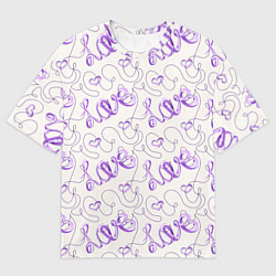 Мужская футболка оверсайз Паттерн с надписями Love и сердцами