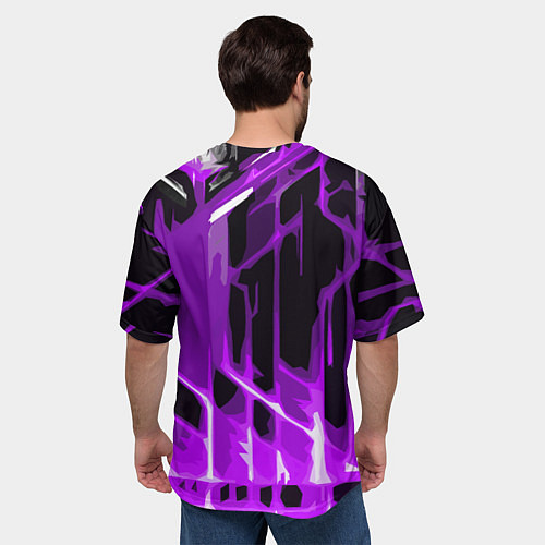 Мужская футболка оверсайз Abstract purple stripes on a black background / 3D-принт – фото 4