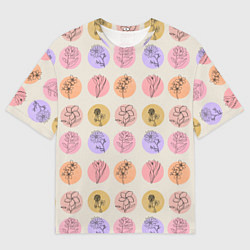 Мужская футболка оверсайз Паттерн с цветами на кругах