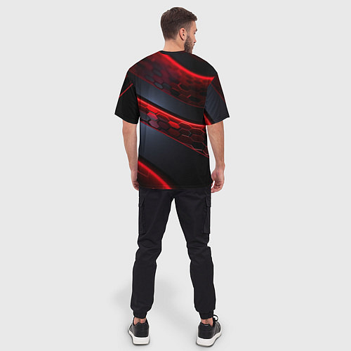 Мужская футболка оверсайз Deadlock logo красные соты и неон / 3D-принт – фото 4