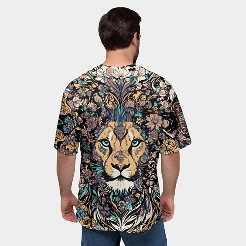 Мужская футболка оверсайз Лев с узорами и цветами / 3D-принт – фото 4