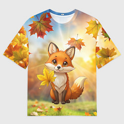 Футболка оверсайз мужская Рыжая лисичка осенью, цвет: 3D-принт