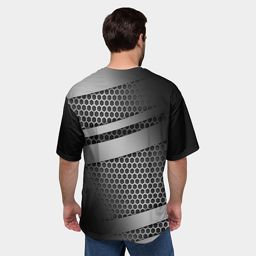 Мужская футболка оверсайз Карбоновая текстура хром / 3D-принт – фото 4