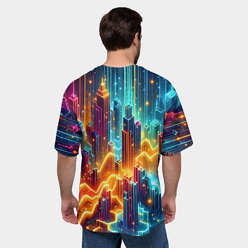 Мужская футболка оверсайз Neon metropolis - vaporwave / 3D-принт – фото 4
