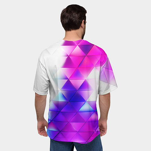 Мужская футболка оверсайз Неоновые треугольники абстракция / 3D-принт – фото 4