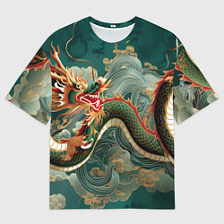 Мужская футболка оверсайз Японский дракон контрасты
