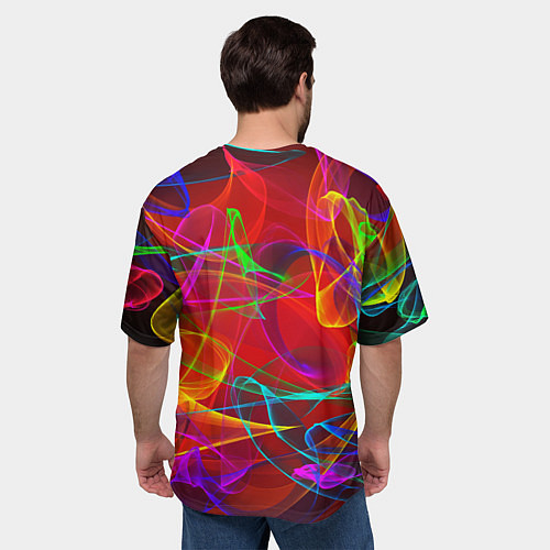 Мужская футболка оверсайз Неоновые волны дыма / 3D-принт – фото 4