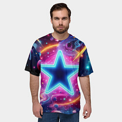 Футболка оверсайз мужская Звезда в неоновом космосе - нейроарт, цвет: 3D-принт — фото 2