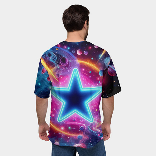 Мужская футболка оверсайз Звезда в неоновом космосе - нейроарт / 3D-принт – фото 4