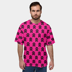 Футболка оверсайз мужская Эмо череп паттерн - кислотный неон, цвет: 3D-принт — фото 2
