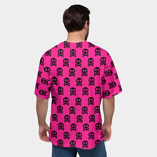 Мужская футболка оверсайз Эмо череп паттерн - кислотный неон / 3D-принт – фото 4