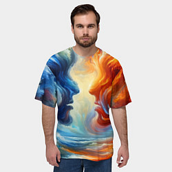 Футболка оверсайз мужская Профили парня и девушки - две стихии, цвет: 3D-принт — фото 2