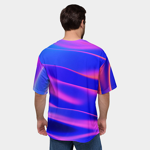 Мужская футболка оверсайз Неоновые волны градиент / 3D-принт – фото 4