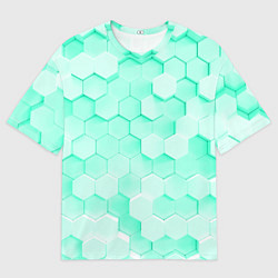 Футболка оверсайз мужская Ярко бирюзовые соты, цвет: 3D-принт