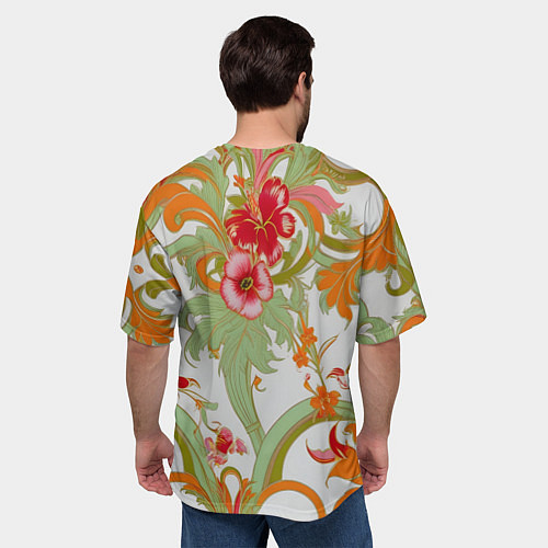 Мужская футболка оверсайз Яркий цветочный узор / 3D-принт – фото 4